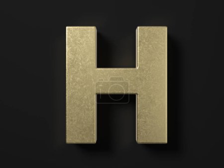 Téléchargez les photos : Gold letter H on a black background. 3d illustration. - en image libre de droit