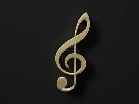 Téléchargez les photos : Symbole de note de musique dorée sur fond noir. Illustration 3d
. - en image libre de droit