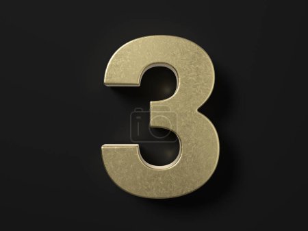 Photo for Gold number three on a black background. 3d illustration. - Royalty Free Image