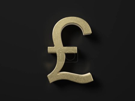 Photo for Gold pound symbol on a black background. 3d illustration. - Royalty Free Image