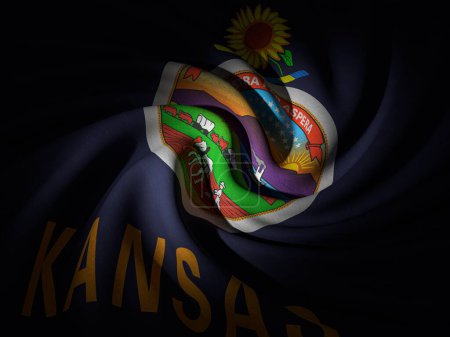 Téléchargez les photos : Fond courbé du drapeau du Kansas. Illustration 3d. - en image libre de droit