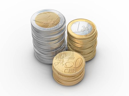 Photo for Euro coins on a white background. 3d illustration. - Royalty Free Image