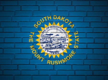 Téléchargez les photos : Mur de briques Dakota du Sud fond du drapeau de l'État. Illustration 3d. - en image libre de droit