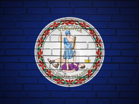 Téléchargez les photos : Mur de briques Virginie fond du drapeau de l'État. Illustration 3d. - en image libre de droit