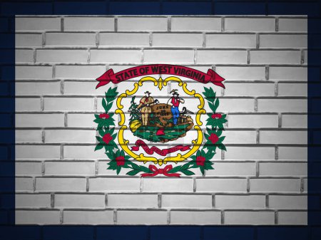 Téléchargez les photos : Mur de briques Virginie occidentale fond du drapeau de l'État. Illustration 3d. - en image libre de droit