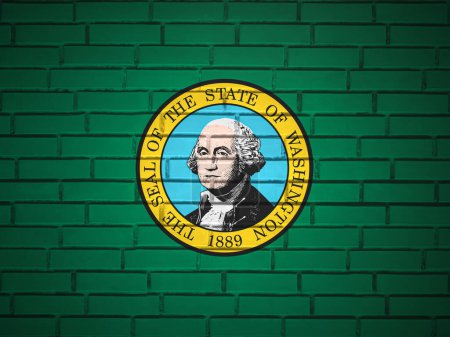 Téléchargez les photos : Mur de briques Washington fond du drapeau de l'État. Illustration 3d. - en image libre de droit
