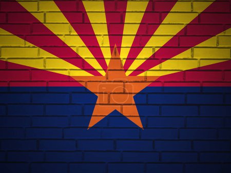 Téléchargez les photos : Mur de briques Arizona fond du drapeau de l'État. Illustration 3d. - en image libre de droit