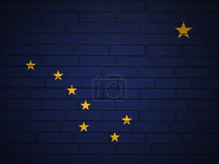 Téléchargez les photos : Mur de briques Alaska fond du drapeau de l'État. Illustration 3d. - en image libre de droit