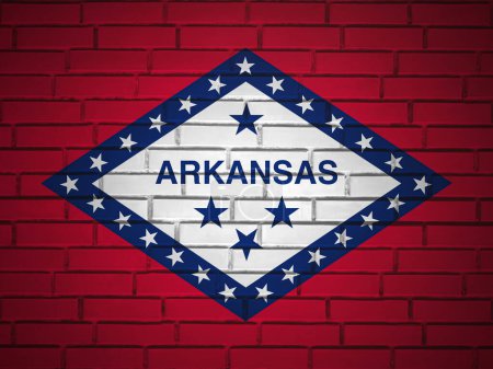 Téléchargez les photos : Mur de briques Arkansas fond du drapeau de l'État. Illustration 3d. - en image libre de droit