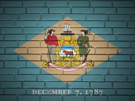 Téléchargez les photos : Mur de briques Delaware fond du drapeau de l'État. Illustration 3d. - en image libre de droit