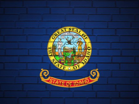 Téléchargez les photos : Mur de briques Idaho fond du drapeau de l'État. Illustration 3d. - en image libre de droit