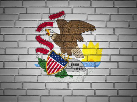 Téléchargez les photos : Mur de briques Illinois fond du drapeau de l'État. Illustration 3d. - en image libre de droit