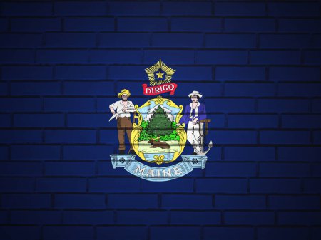 Photo for Brick wall Maine state flag background. 3d illustration. - Royalty Free Image