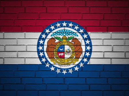 Foto de Ladrillo pared Missouri fondo de la bandera del estado. ilustración 3d. - Imagen libre de derechos