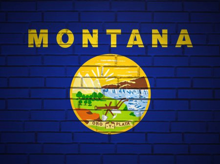 Téléchargez les photos : Mur de briques Montana fond du drapeau de l'État. Illustration 3d. - en image libre de droit