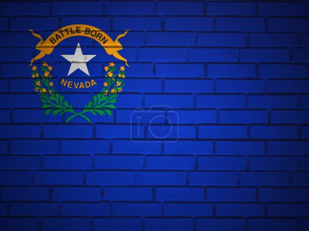 Téléchargez les photos : Mur de briques Nevada fond du drapeau de l'État. Illustration 3d. - en image libre de droit