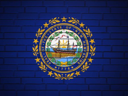 Téléchargez les photos : Mur de briques New Hampshire fond du drapeau de l'État. Illustration 3d. - en image libre de droit