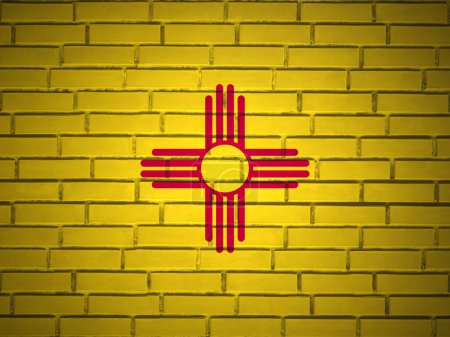 Téléchargez les photos : Mur de briques Nouveau-Mexique fond du drapeau de l'État. Illustration 3d. - en image libre de droit