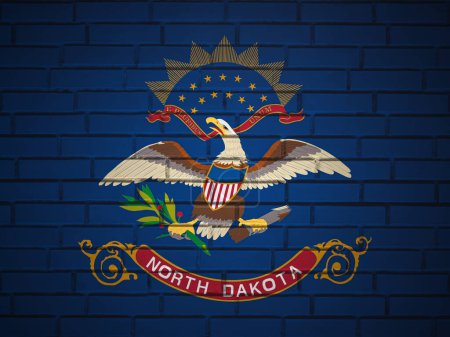 Téléchargez les photos : Mur de briques Dakota du Nord fond du drapeau de l'État. Illustration 3d. - en image libre de droit
