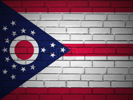 Téléchargez les photos : Mur de briques Ohio fond du drapeau de l'État. Illustration 3d. - en image libre de droit