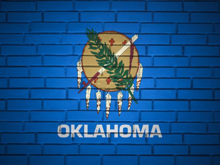 Téléchargez les photos : Mur de briques Oklahoma fond du drapeau de l'État. Illustration 3d. - en image libre de droit