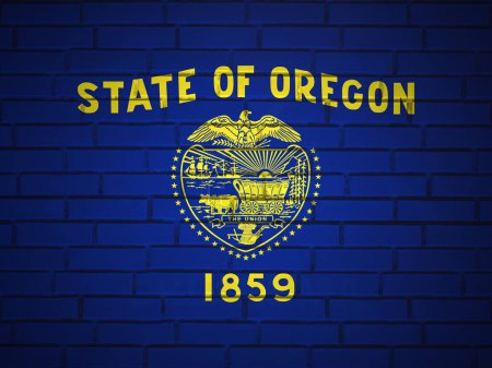 Téléchargez les photos : Mur de briques Oregon fond du drapeau de l'État. Illustration 3d. - en image libre de droit