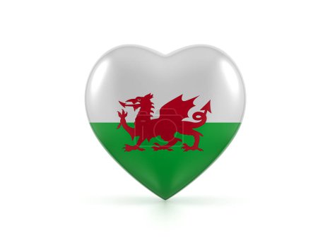 Foto de Bandera del corazón de Gales sobre fondo blanco. ilustración 3d. - Imagen libre de derechos