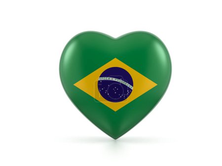 Téléchargez les photos : Drapeau du coeur du Brésil sur un fond blanc. Illustration 3d. - en image libre de droit