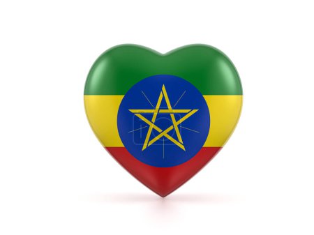 Foto de Bandera del corazón de Etiopía sobre fondo blanco. ilustración 3d. - Imagen libre de derechos