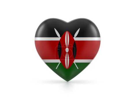 Photo for Kenya heart flag on a white background. 3d illustration. - Royalty Free Image
