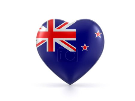 Téléchargez les photos : Drapeau cardiaque néo-zélandais sur fond blanc. Illustration 3d. - en image libre de droit
