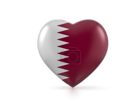 Foto de Bandera del corazón de Qatar sobre fondo blanco. ilustración 3d. - Imagen libre de derechos