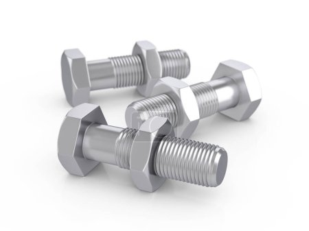 Photo for Metal screws and nuts on a white background. 3d illustration. - Royalty Free Image