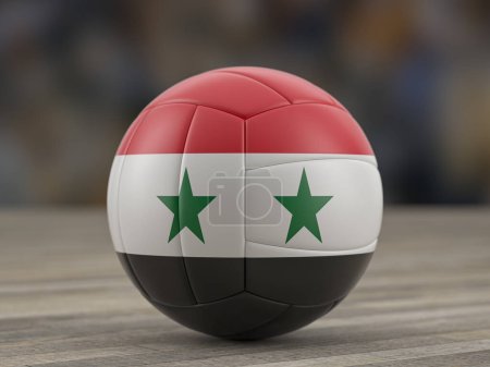 Photo for Volleyball ball Syria flag on a wooden floor. 3d illustration. - Royalty Free Image