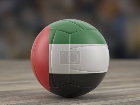 Photo for Volleyball ball UAE flag on a wooden floor. 3d illustration. - Royalty Free Image