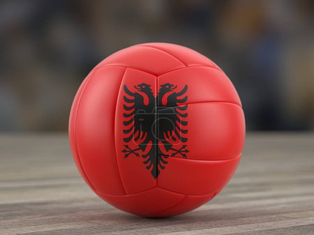 Foto de Balón de voleibol Bandera de Albania en un suelo de madera. ilustración 3d. - Imagen libre de derechos