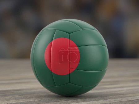 Photo for Volleyball ball Bangladesh flag on a wooden floor. 3d illustration. - Royalty Free Image