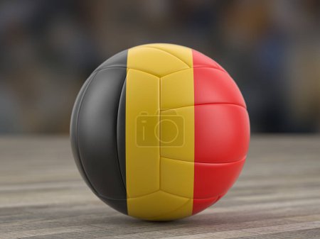 Foto de Balón de voleibol Bandera de Bélgica en un suelo de madera. ilustración 3d. - Imagen libre de derechos
