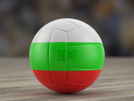 Téléchargez les photos : Ballon de volley-ball Bulgarie drapeau sur un sol en bois. Illustration 3d. - en image libre de droit