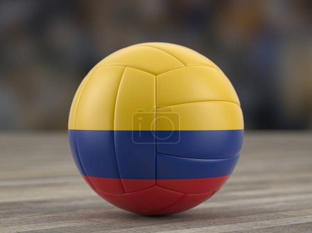 Foto de Bola de Voleibol Bandera de Colombia en un piso de madera. ilustración 3d. - Imagen libre de derechos