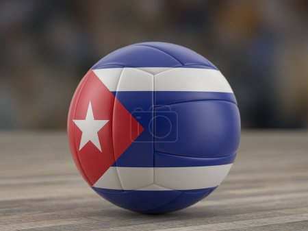 Téléchargez les photos : Ballon de volley-ball drapeau cubain sur un sol en bois. Illustration 3d. - en image libre de droit