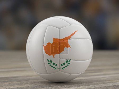 Téléchargez les photos : Balle de volley drapeau chypriote sur un sol en bois. Illustration 3d. - en image libre de droit