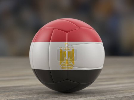 Téléchargez les photos : Ballon de volley-ball drapeau égyptien sur un sol en bois. Illustration 3d. - en image libre de droit