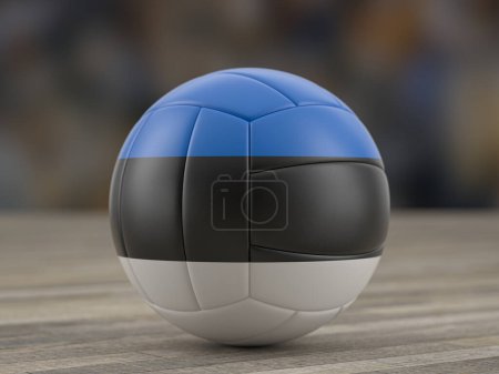 Téléchargez les photos : Ballon de volley-ball drapeau Estonie sur un sol en bois. Illustration 3d. - en image libre de droit