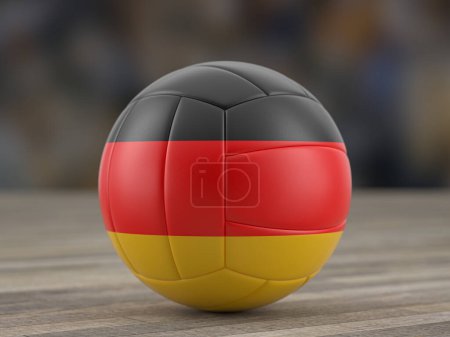 Téléchargez les photos : Ballon de volley-ball drapeau de l'Allemagne sur un sol en bois. Illustration 3d. - en image libre de droit