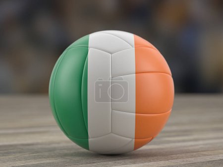 Photo for Volleyball ball Ireland  flag on a wooden floor. 3d illustration. - Royalty Free Image