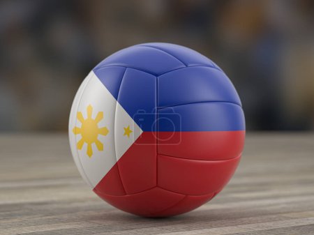 Foto de Voleibol bandera de Filipinas en un piso de madera. ilustración 3d. - Imagen libre de derechos