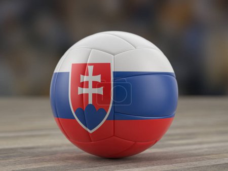 Photo for Volleyball ball Slovakia flag on a wooden floor. 3d illustration. - Royalty Free Image