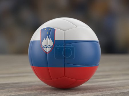 Foto de Voleibol bandera de Eslovenia en un suelo de madera. ilustración 3d. - Imagen libre de derechos