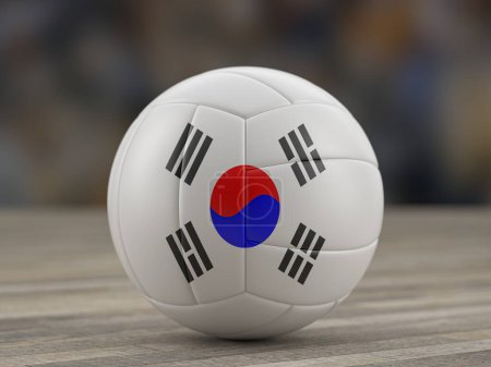 Téléchargez les photos : Ballon de volley-ball drapeau sud-coréen sur un sol en bois. Illustration 3d. - en image libre de droit